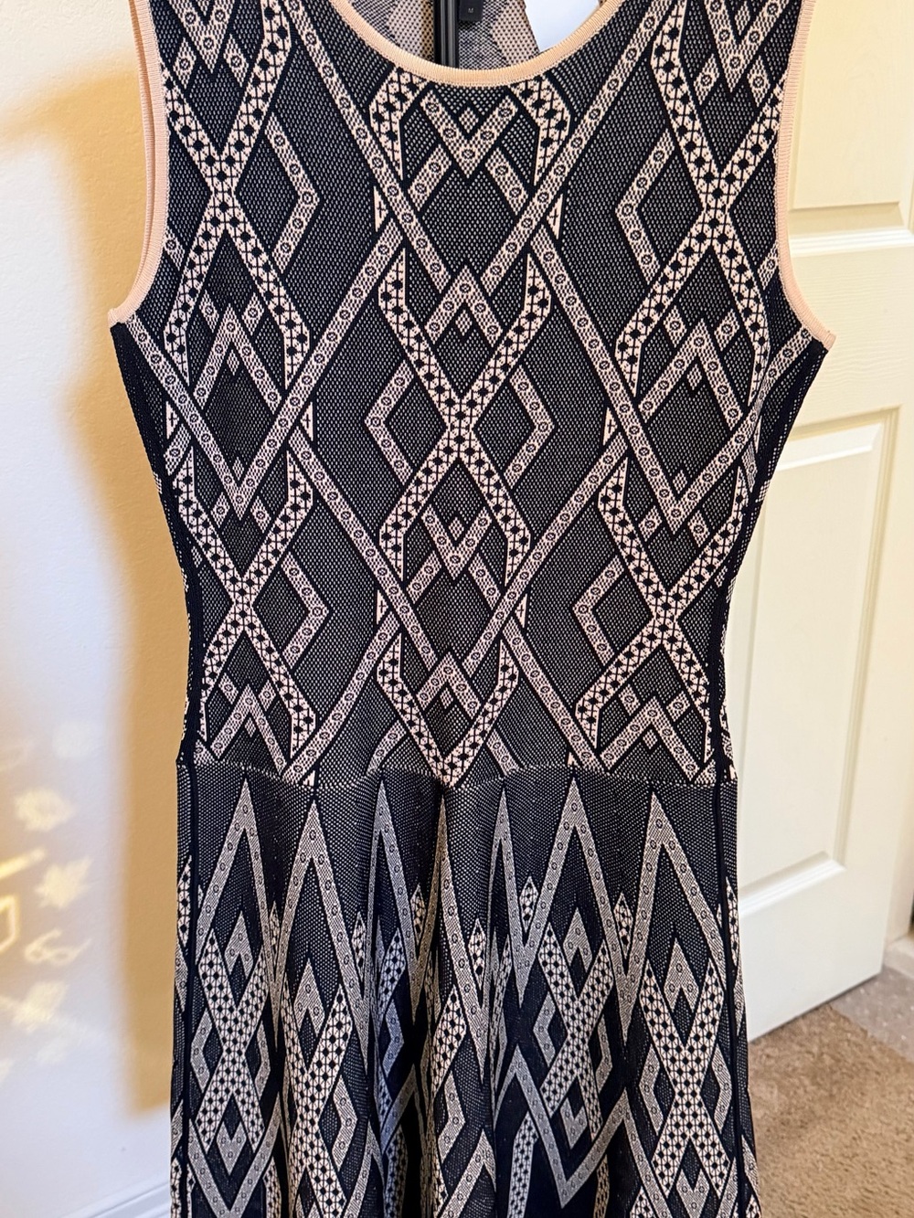 BCBGMaxAzria Black and Cream Geometric Midi Dress